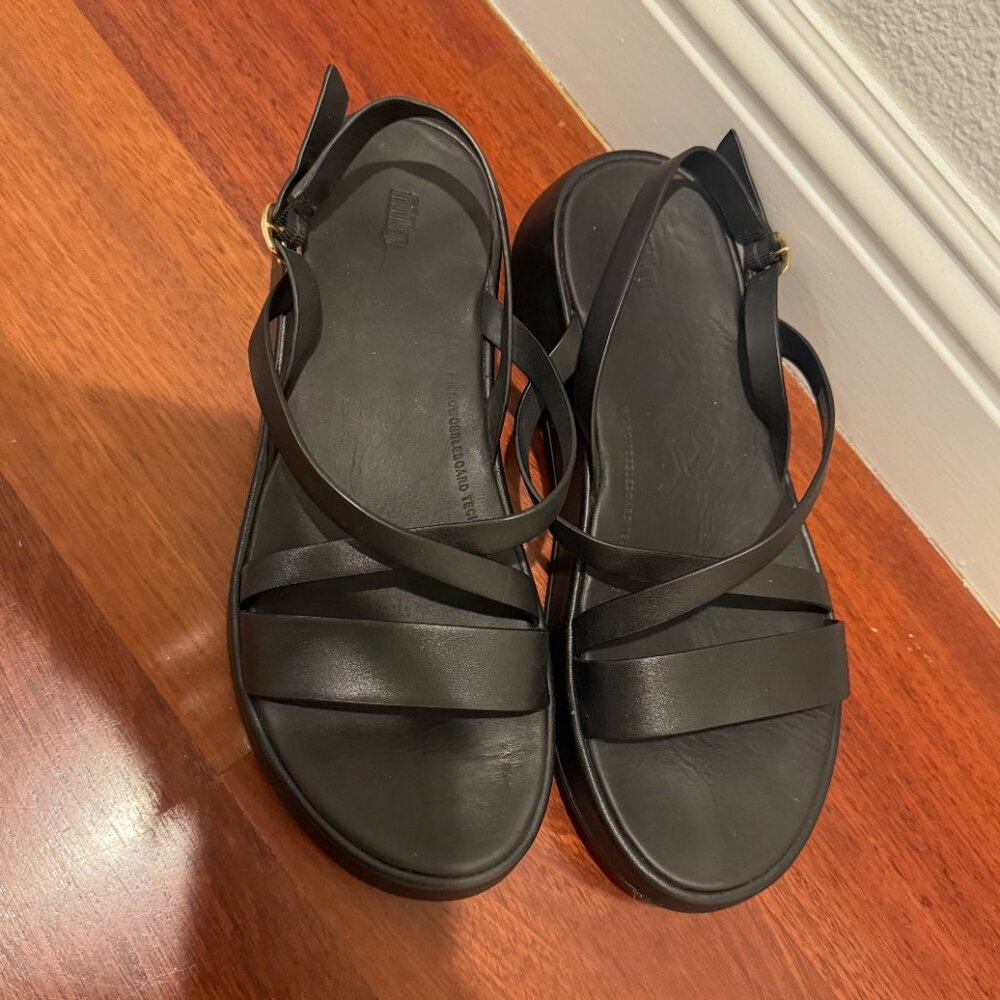 FitFlop F-Mode Slingback Platform Wedge Slide Sandal All Black Size 9 - Picture 2 of 4